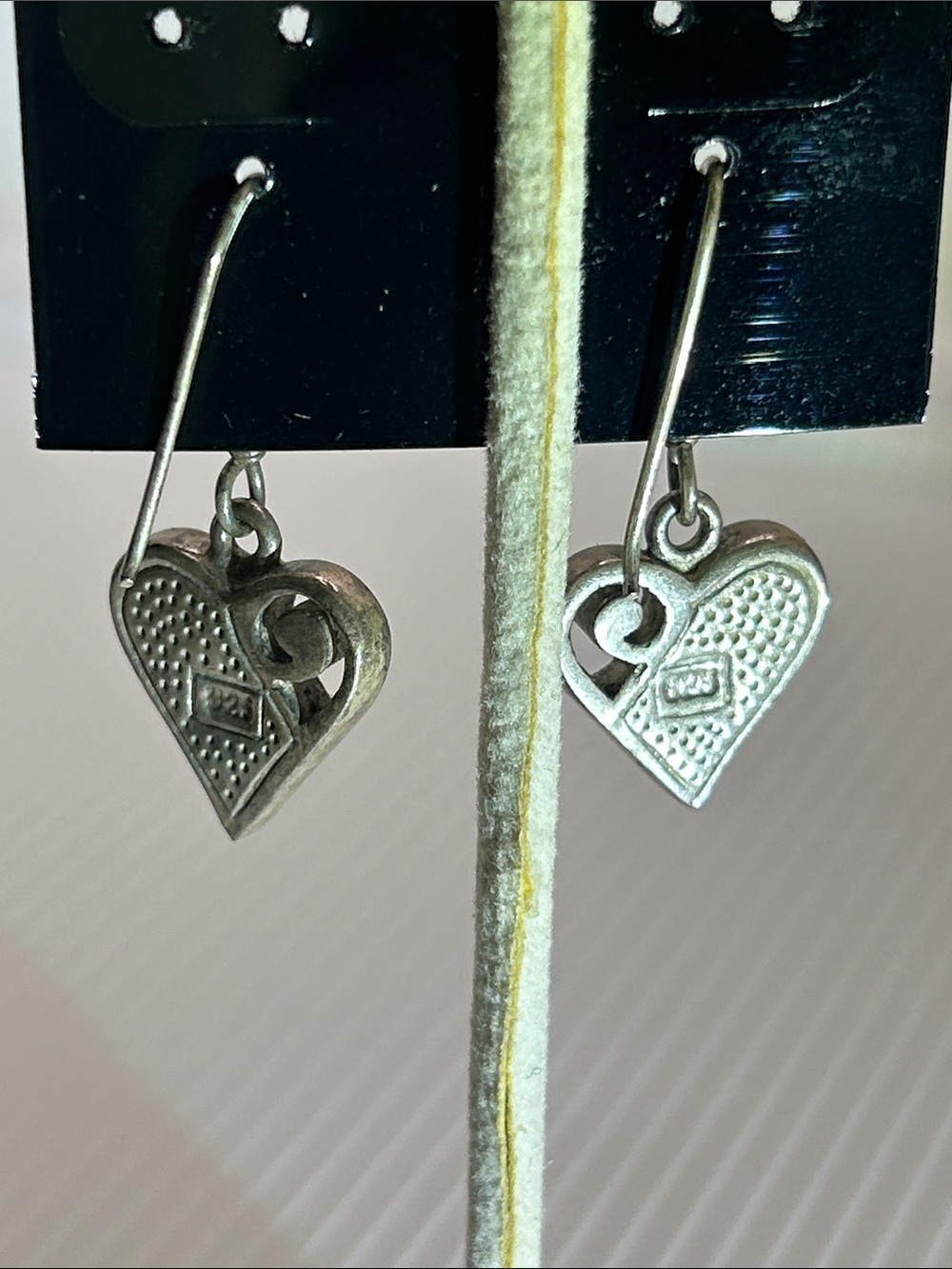 Sterling Silver Heart Abalone Inlay Drop Earrings - Iridescent Blue-Green - Picture 3 of 4